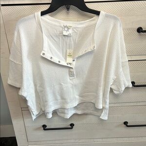 Aerie White Polo Crop Blouse